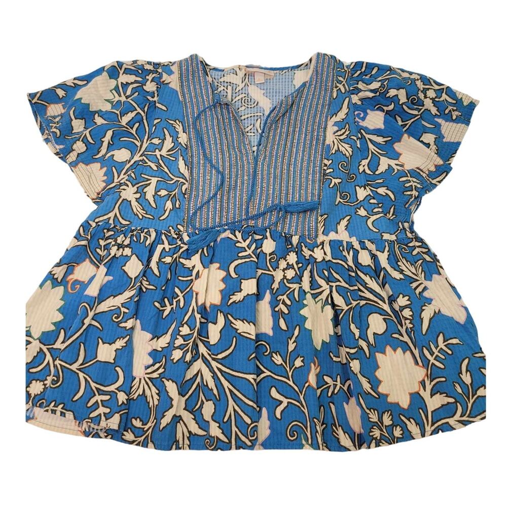Knox Rose Blue and Cream Floral Blouse